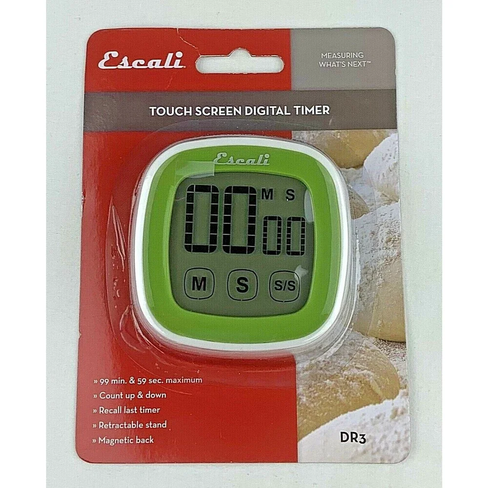 Escali Touch Screen Large LCD Display Digital Timer, Green, Magnetic 3